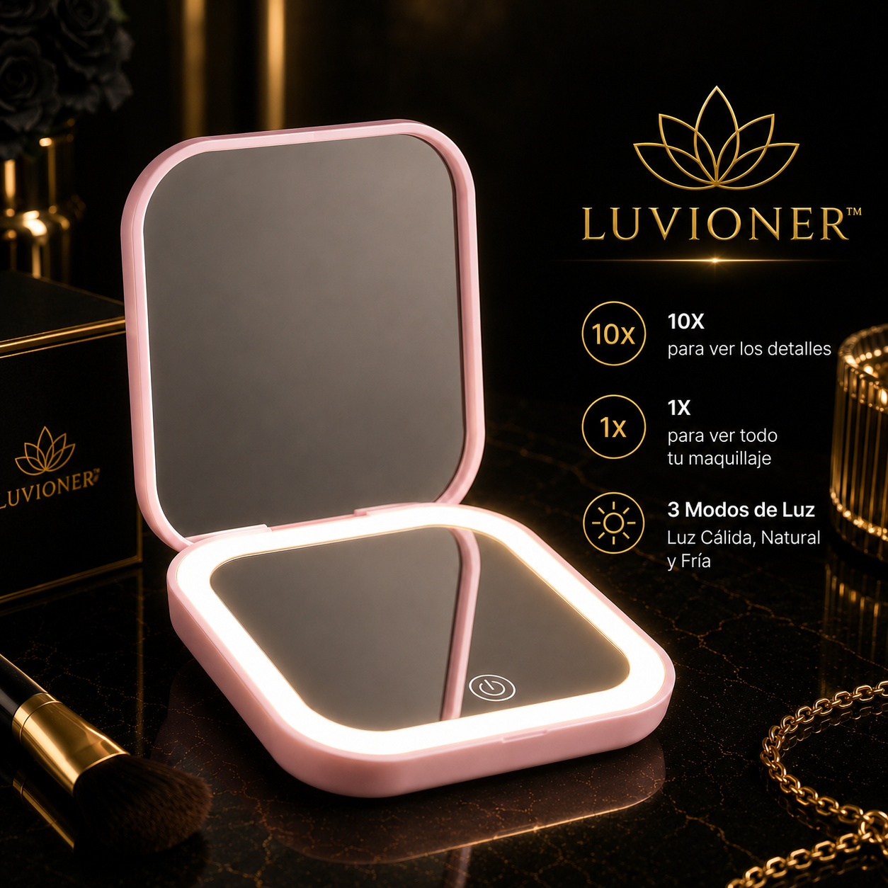 Luvioner GlowMirror™ | Espejo LED Portátil Recargable