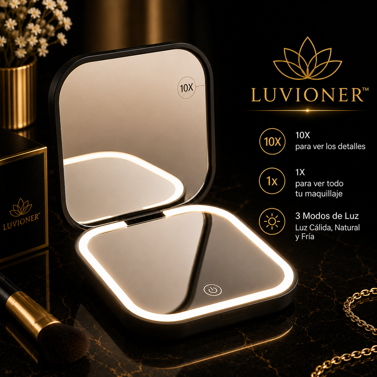 Luvioner GlowMirror™ | Espejo LED Portátil Recargable