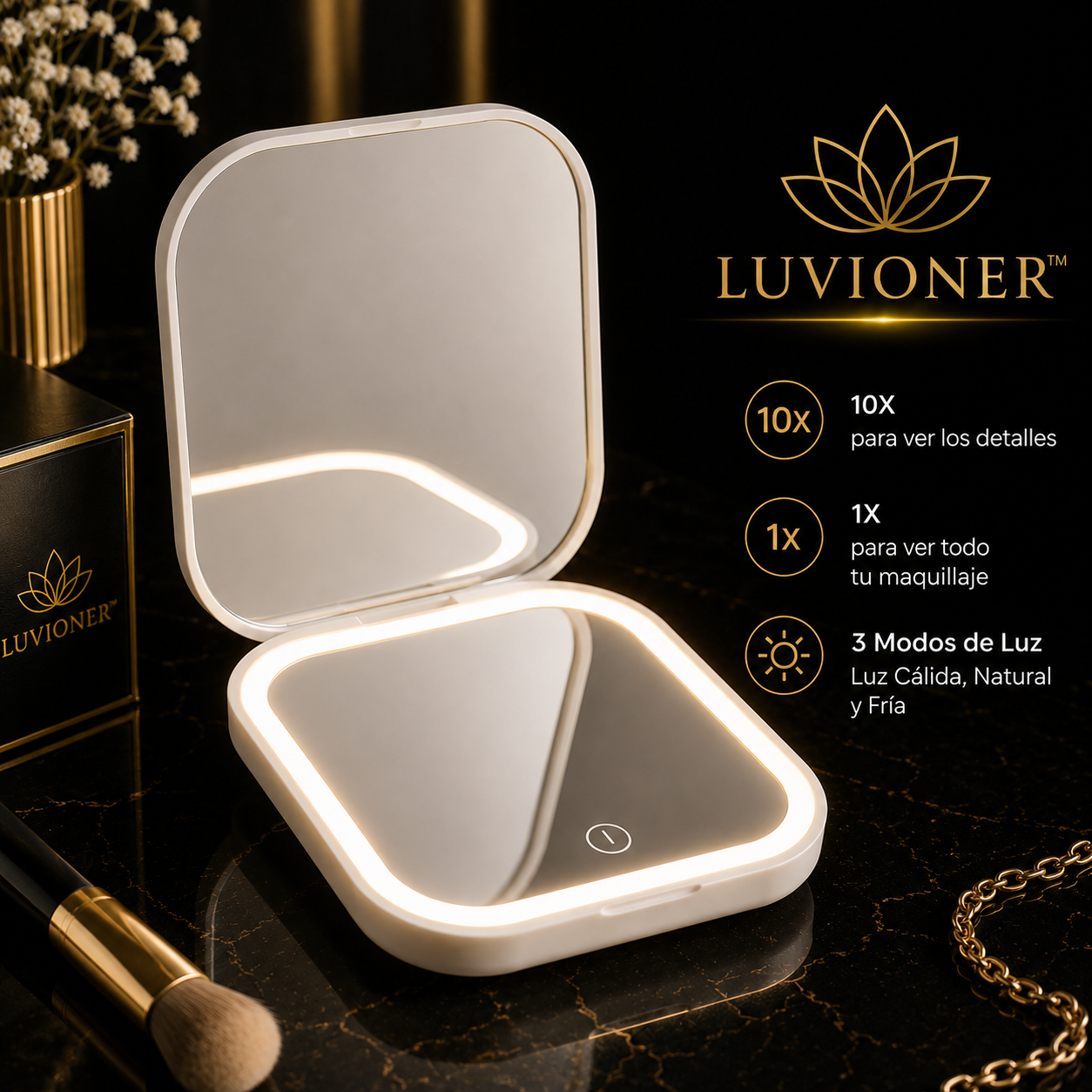 Luvioner GlowMirror™ | Espejo LED Portátil Recargable