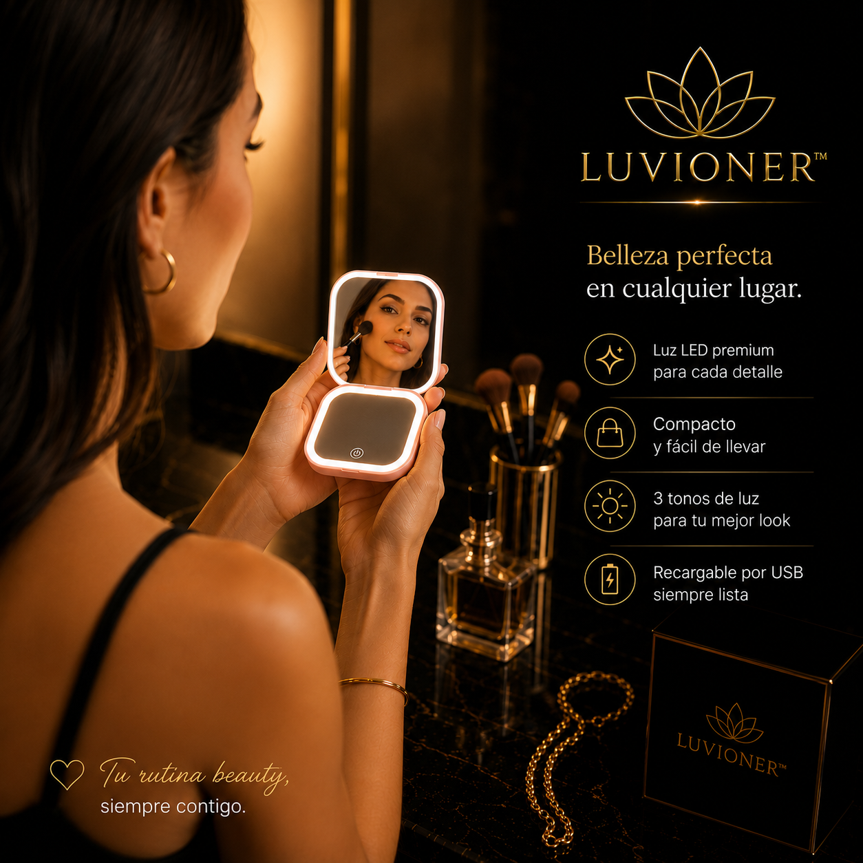 Luvioner GlowMirror™ | Espejo LED Portátil Recargable