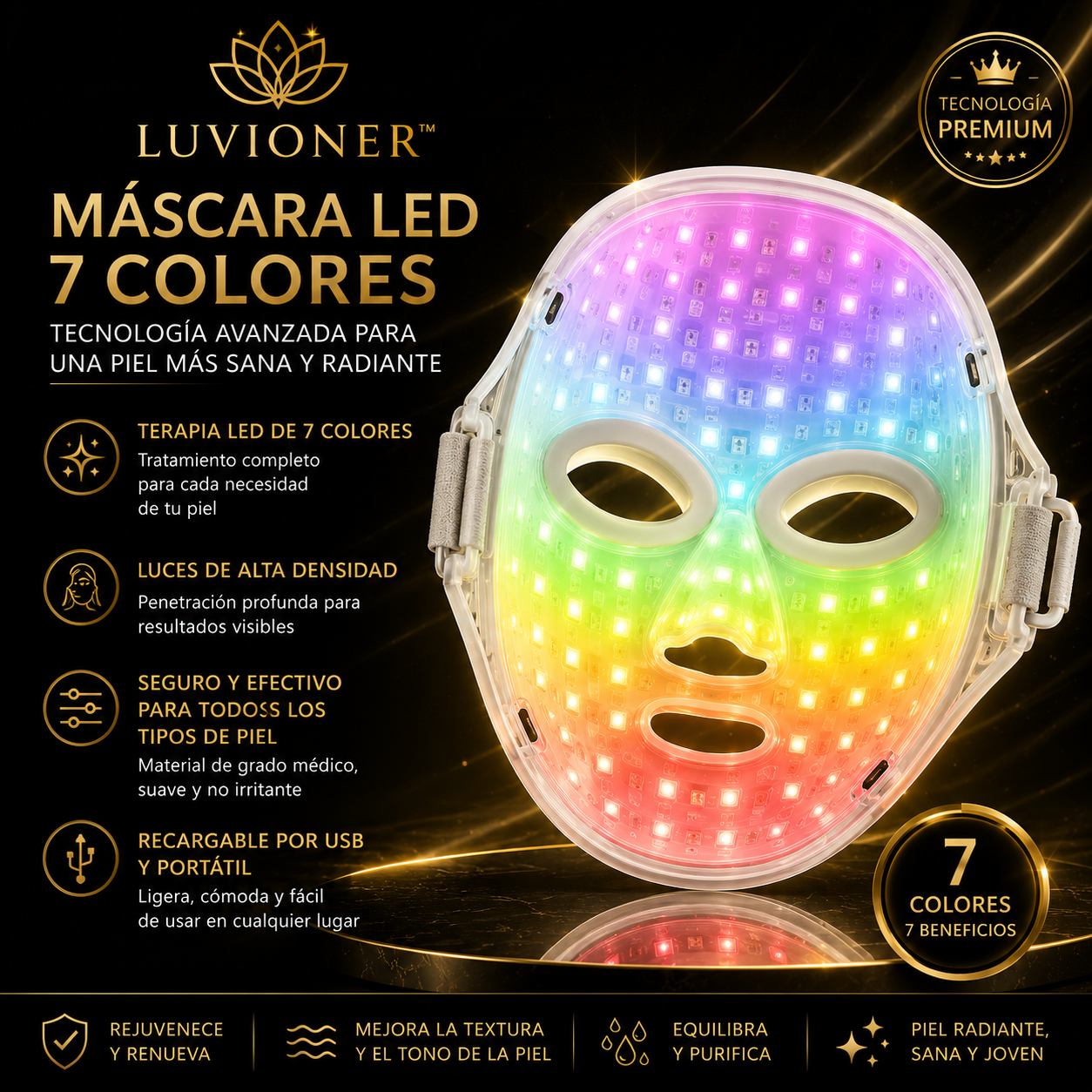 Luvioner AuraLed™ | Mascarilla Facial LED Anti-Edad Premium