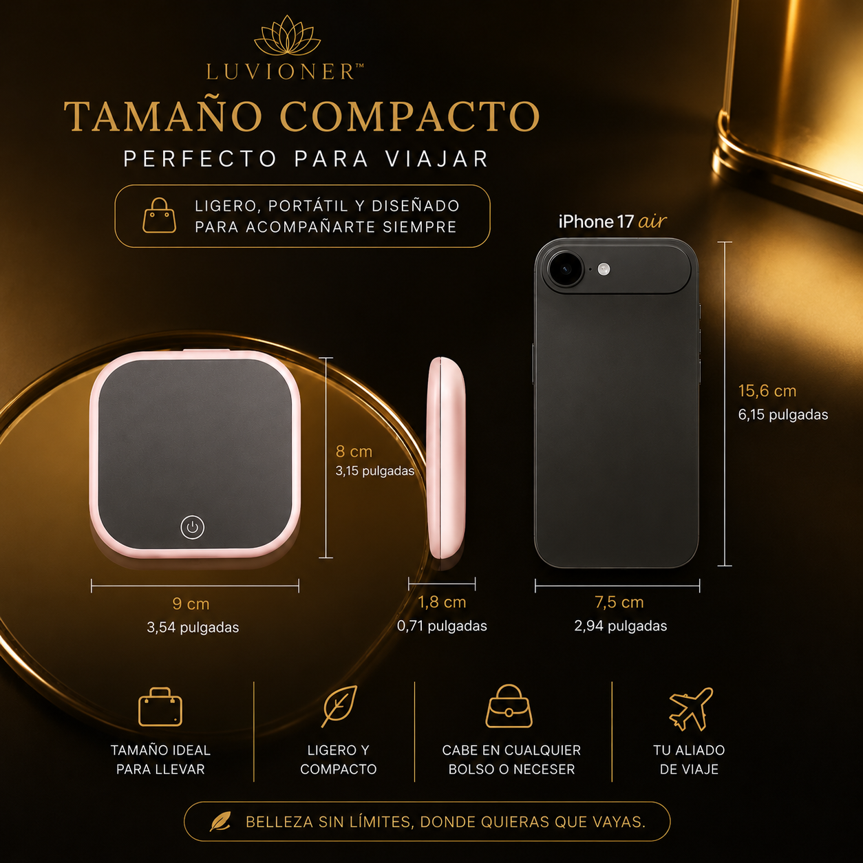 Luvioner GlowMirror™ | Espejo LED Portátil Recargable