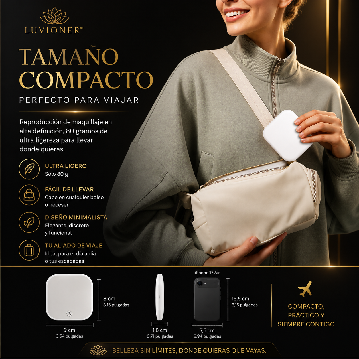 Luvioner GlowMirror™ | Espejo LED Portátil Recargable